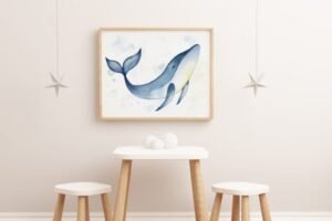 Watercolor Whale Kids Nursery Wall Art