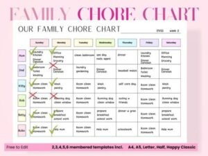 family chore chart colorful template