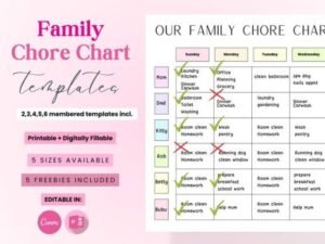 family chore chart colorful template