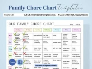 family chore chart colorful template