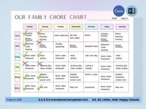 family chore chart colorful template