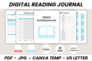 digital reading journal canva template