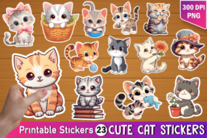 cute cat kawaii stickers bundle