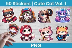 cute cat kawaii stickers bundle