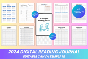 digital reading journal canva template