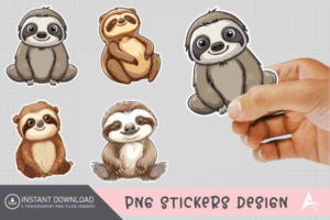 cute sloth cartoon sticker bundle