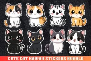 cute cat kawaii stickers bundle