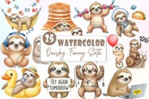 cute sloth cartoon sticker bundle