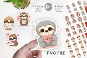 cute sloth cartoon sticker bundle