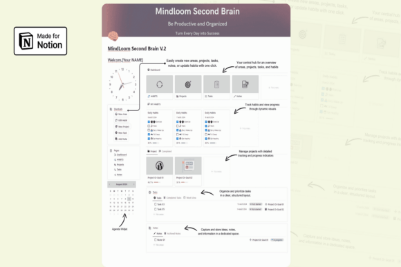 aesthetic pink second brain notion