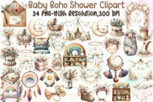 baby shower clipart boho nursery clipart