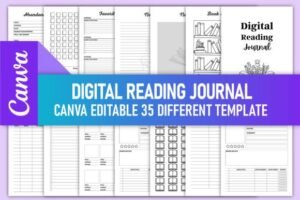 digital reading journal canva template