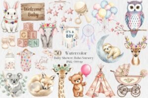 baby shower clipart boho nursery clipart