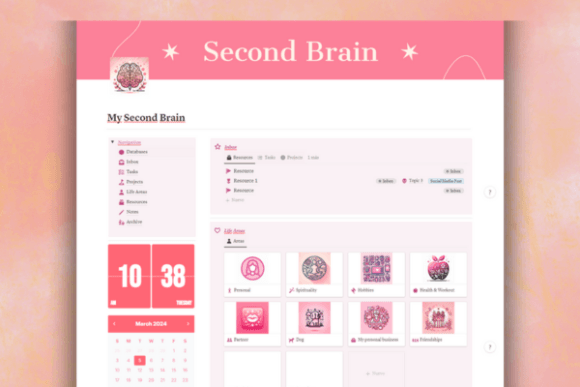 aesthetic pink second brain notion