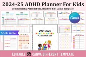 adhd planner for kids for canva interior