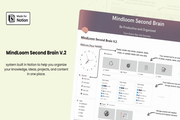 aesthetic pink second brain notion