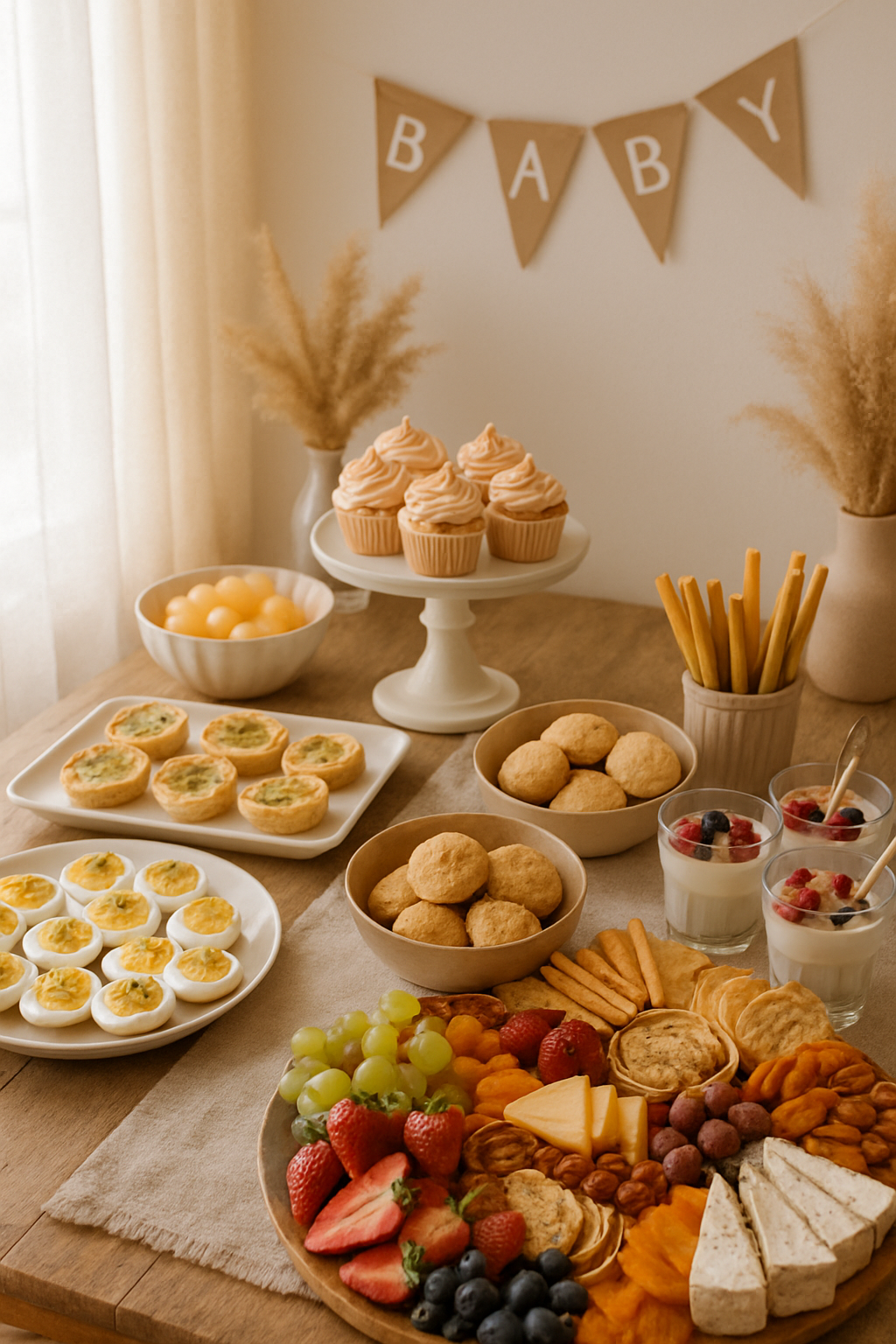 Make-ahead tips so you actually enjoy the party - baby shower food, treats and a grazing table