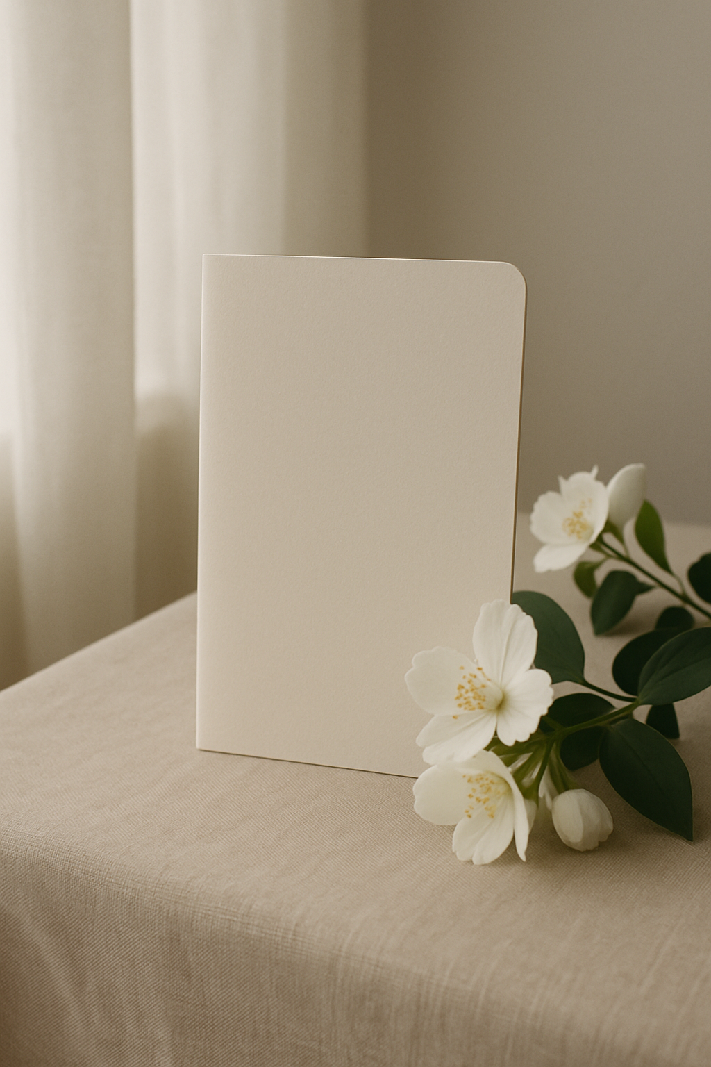 Funeral program wording for the cover - a memorial keepsake, white flowers, soft window light