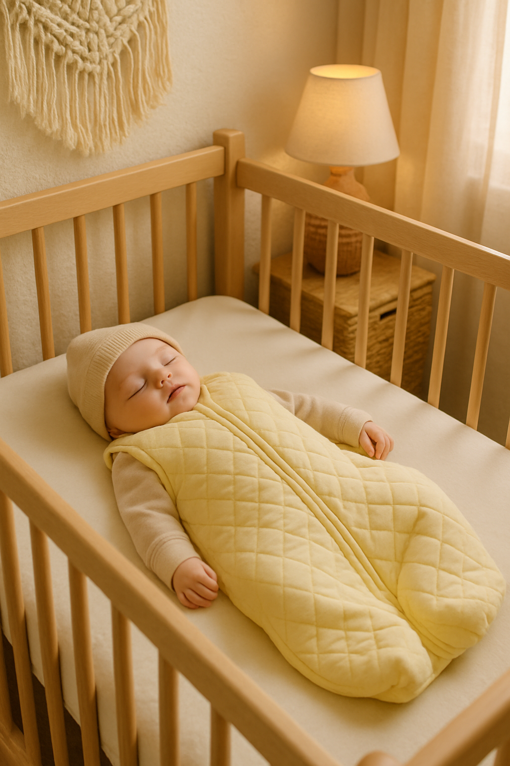 How to dress a baby for sleep by room temperature - a newborn in a sleep sack, baby sleepwear, nursery