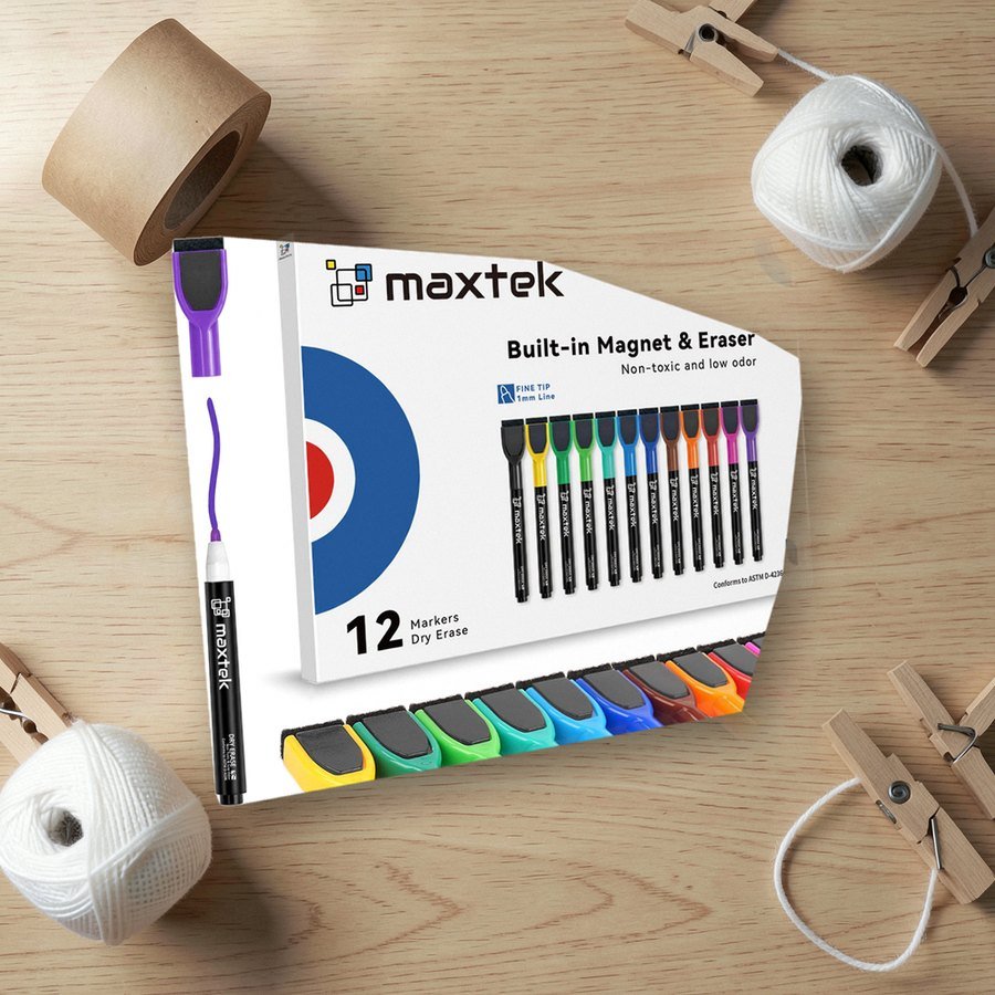 Fine-tip dry erase markers with eraser caps